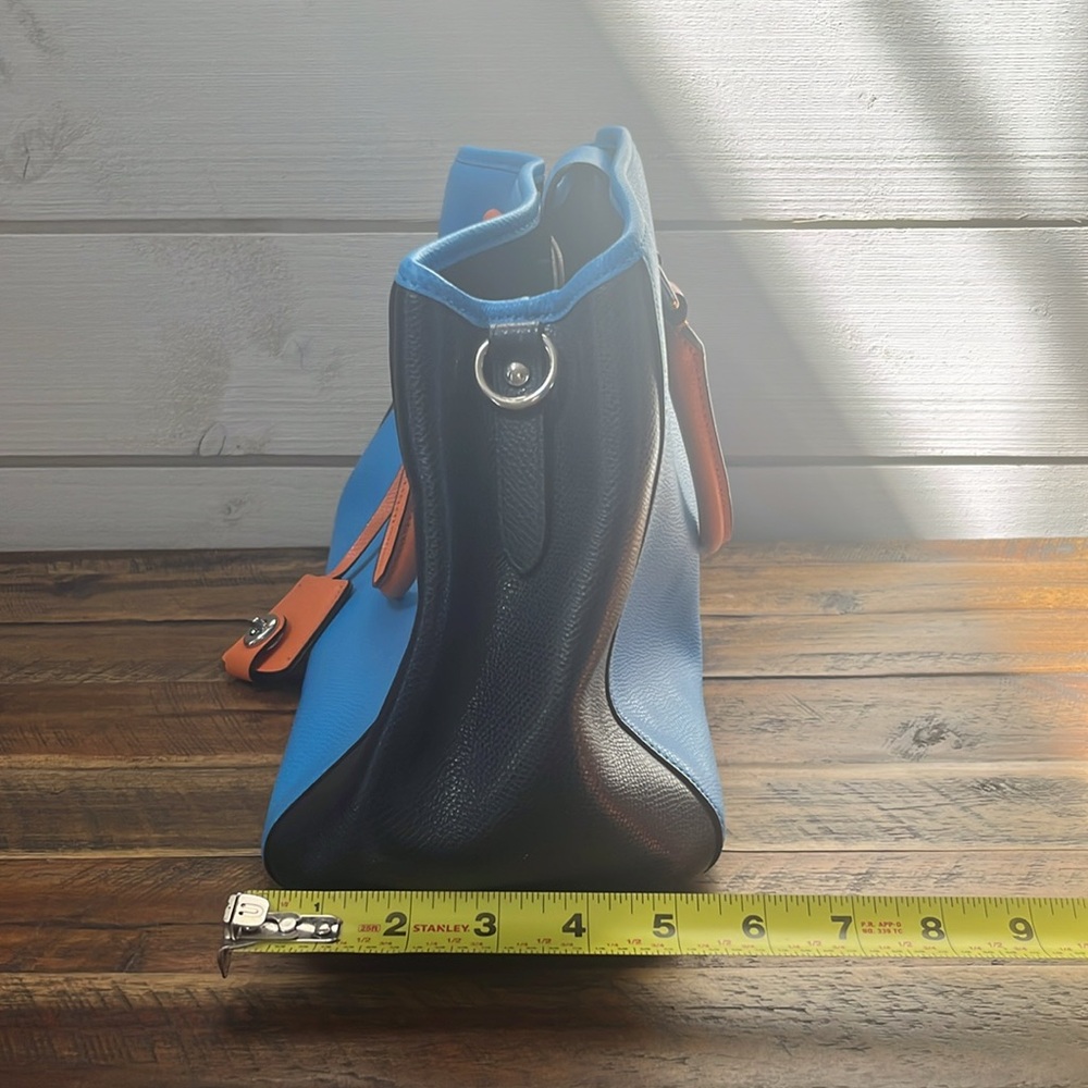 Coach Bright Blue Leather Tote with Orange Trim and Black Sides - Picture 3 of 15